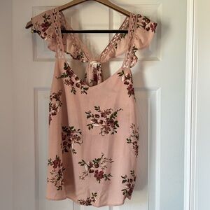 Xhilaration Pink Floral Lace-Trim Sleeveless Camisole